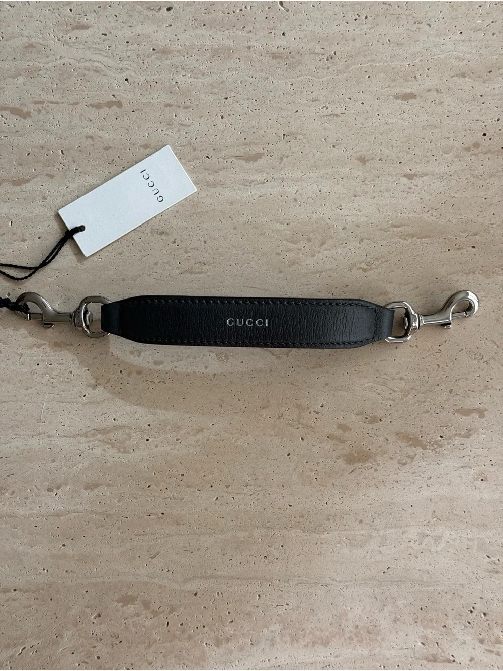NWT Gucci Grey Leather Trolley Strap With Silver Hardware